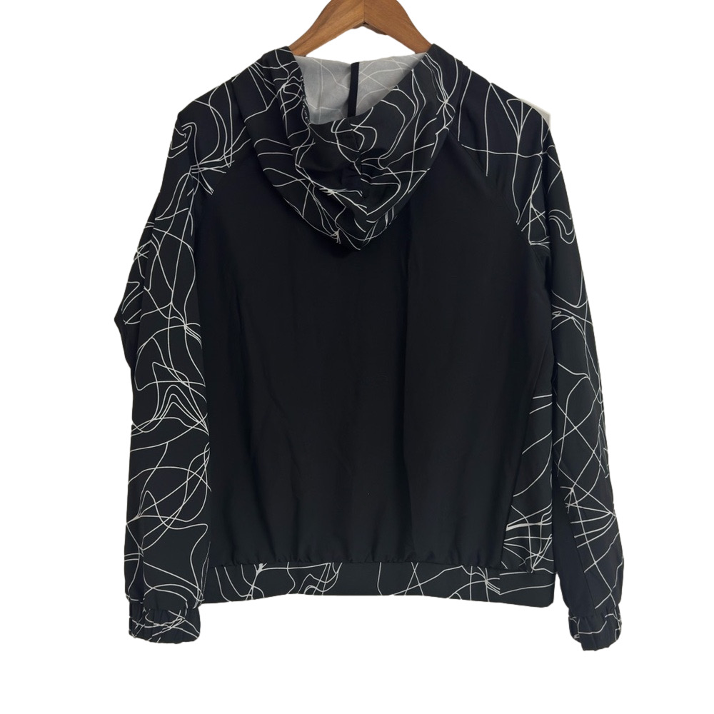 Fabletics Women’s Jiae Black & White Jacket Stretchy Full Zip Hooded Size Large - Picture 2 of 6